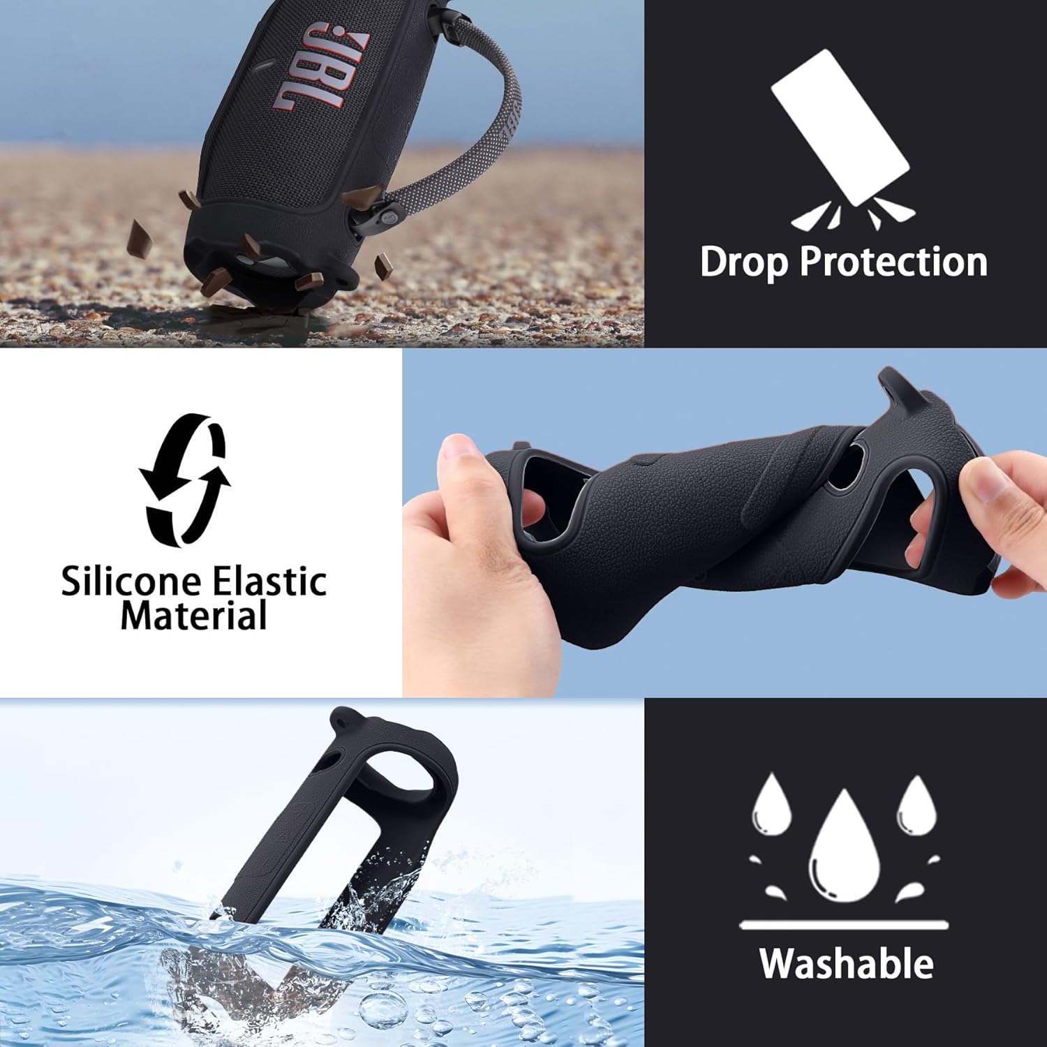 Aenllosi for JBL Charge 6 Wireless Bluetooth Speaker Silicone Cover Case with Adjustable Shoulder Strap,Black (Case Only) - Image 3