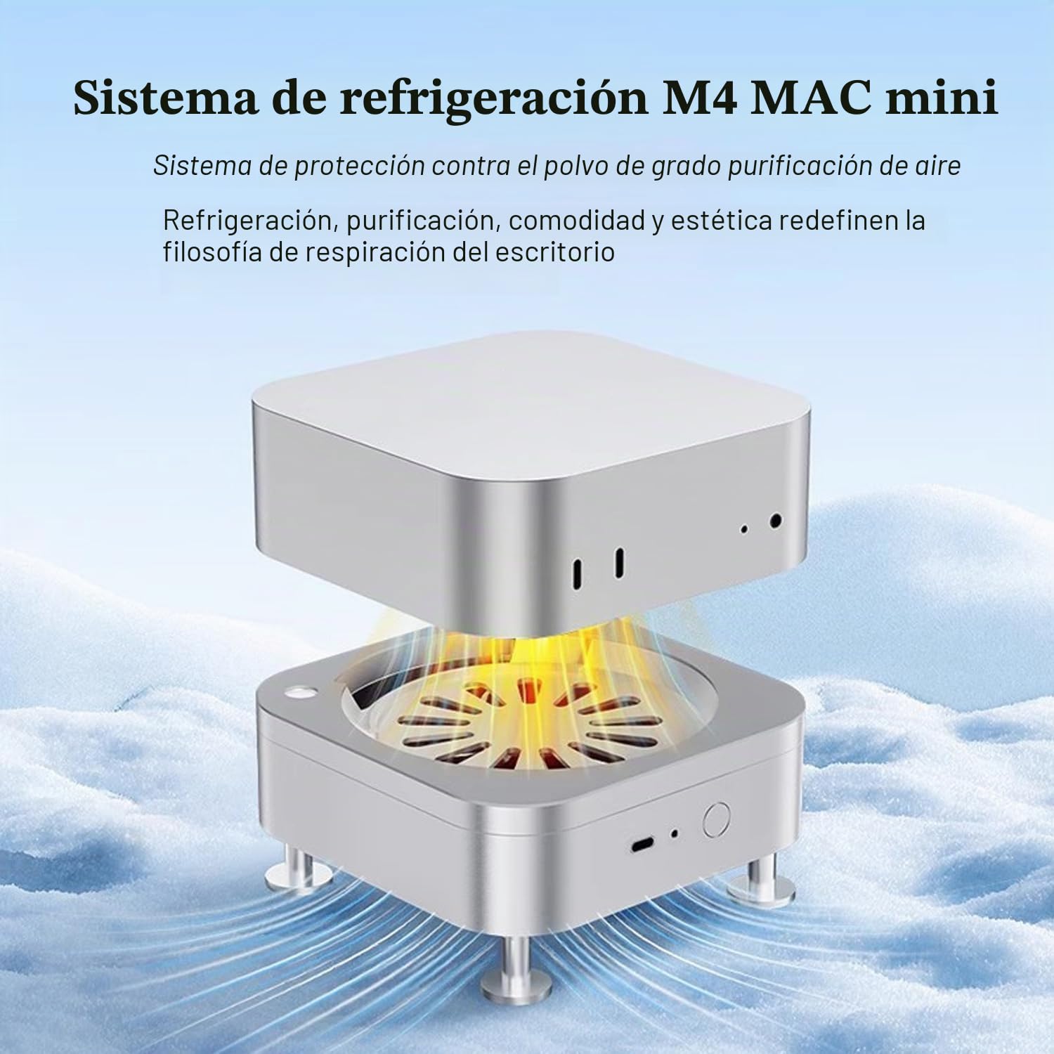 Soporte de escritorio de aluminio para Apple Mac mini M4/M4 Pro (2024), soporte de refrigeración de doble ventilador, diseño de base abierta con acceso de botón inferior y filtro de aire