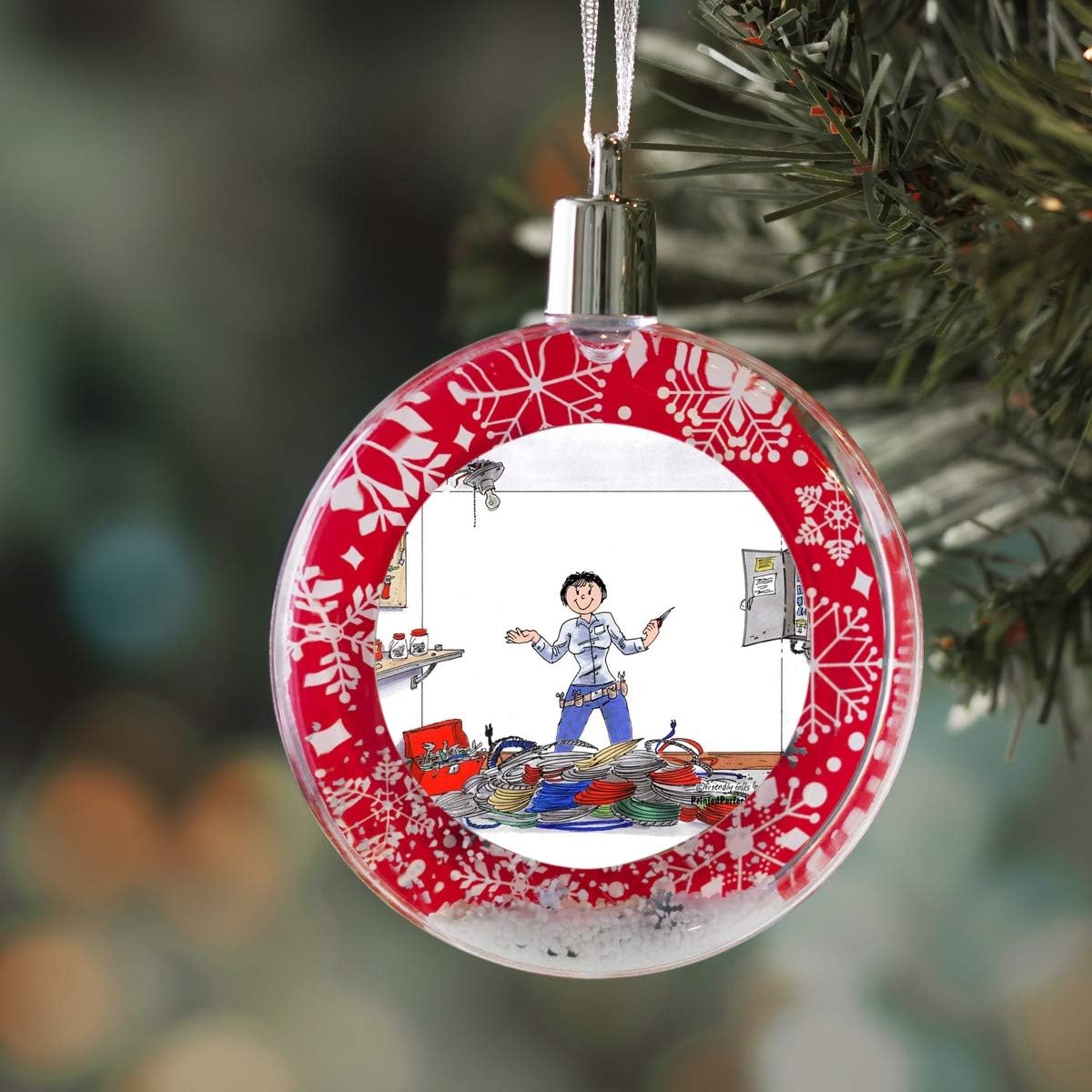 PrintedPerfection.com Personalized Friendly Folks Electrician - Female Christmas Snow Globe Ornament