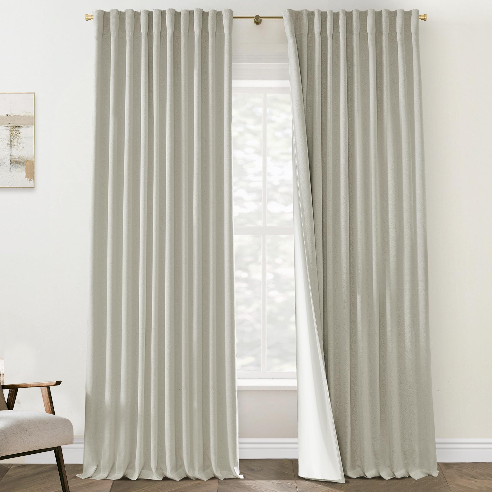 PANELSBURG Beige Blackout 70x 108 Inches Long Back Tab Thermal Insulated Linen Curtains 2 Panels โ image 1
