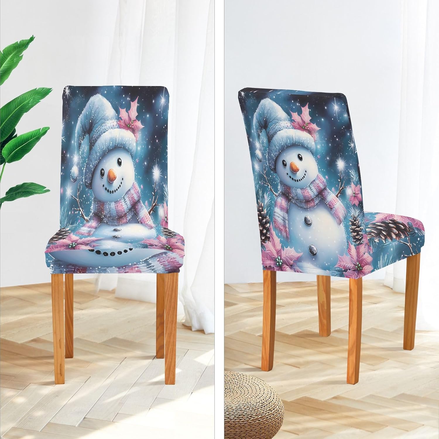 ALAZA Chair Covers for Dining Room, Snowman Starlist Sky Stretch Chair Cover Sets Chair Protector Removable Washable for Ktichen Restaurant Hotel