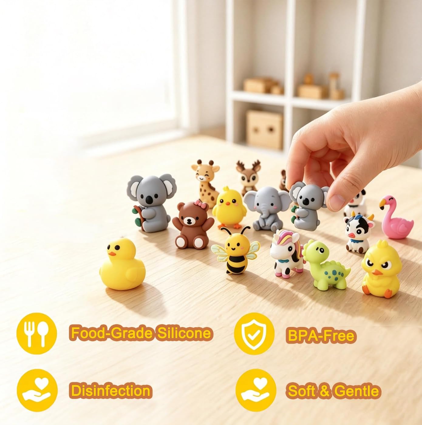 Random 60 Pcs 3D Animal Silicone Focal Beads Pens Beads Bulk for Beadable Keychain DIY Crafts Necklace Bracelet Phone Chain Charms Jewelry Making