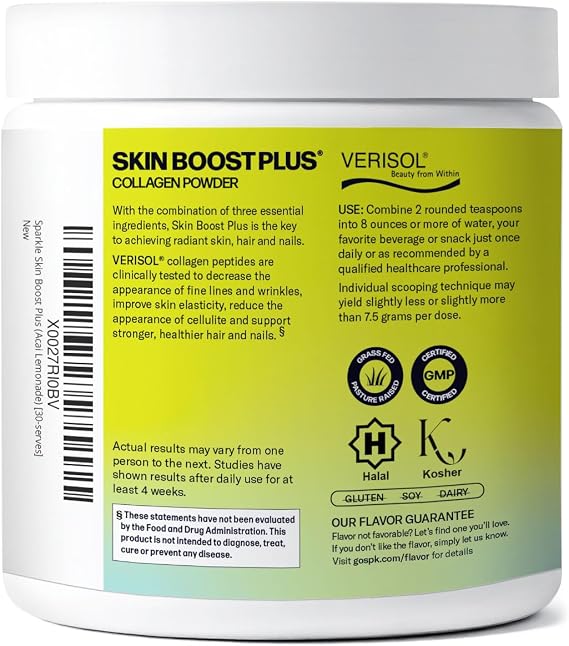 Sparkle Wellness Skin Boost Plus VERISOL Collagen Beauty (Acai Lemonade) | 30 Serves with Vitamin C & Hyaluronic Acid for Hair, Skin & Nail Health, Anti Aging