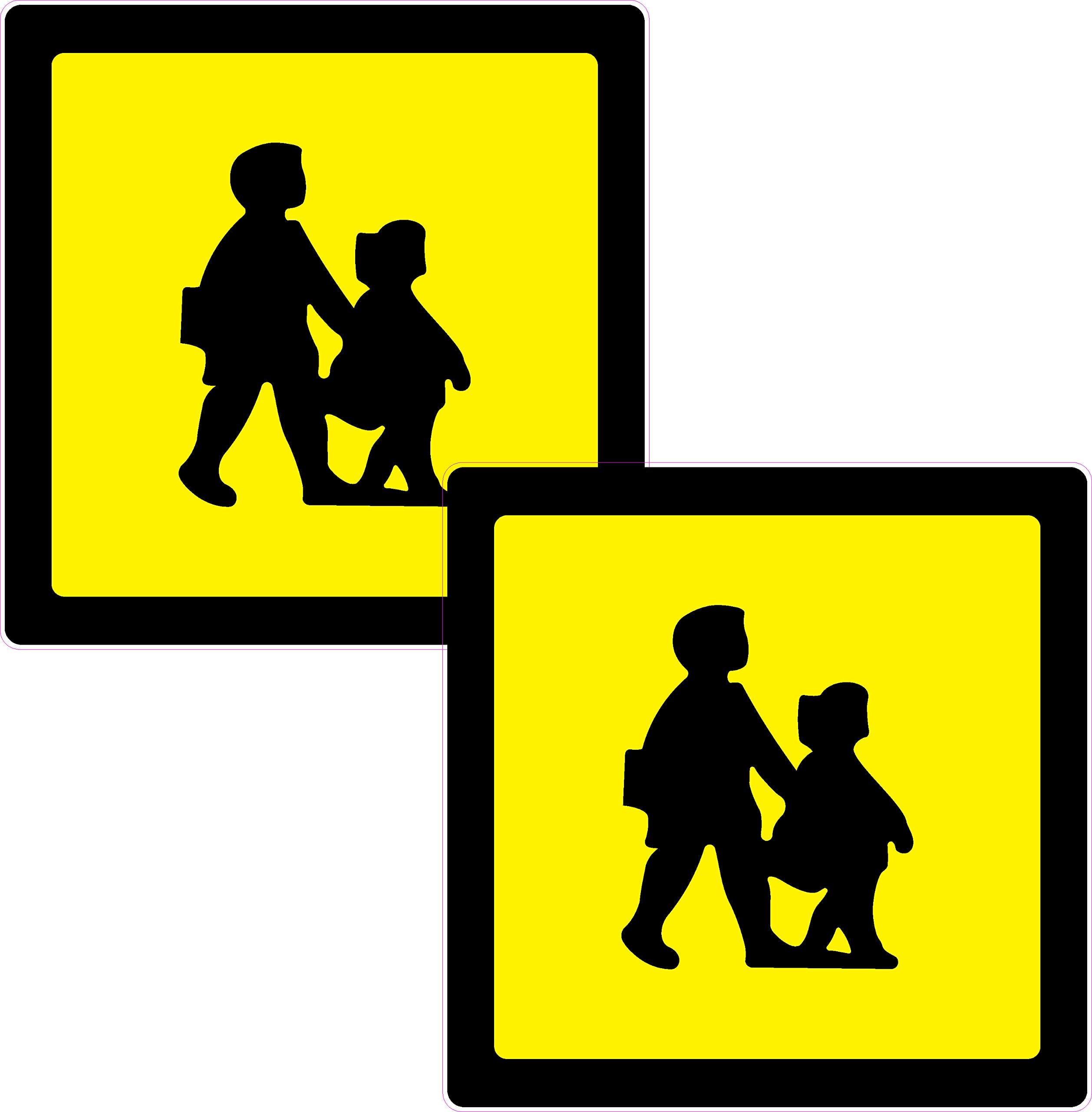 2 x School Children Crossing Printed Vinyl Sticker 100mm sq Car Taxi Mini-Bus