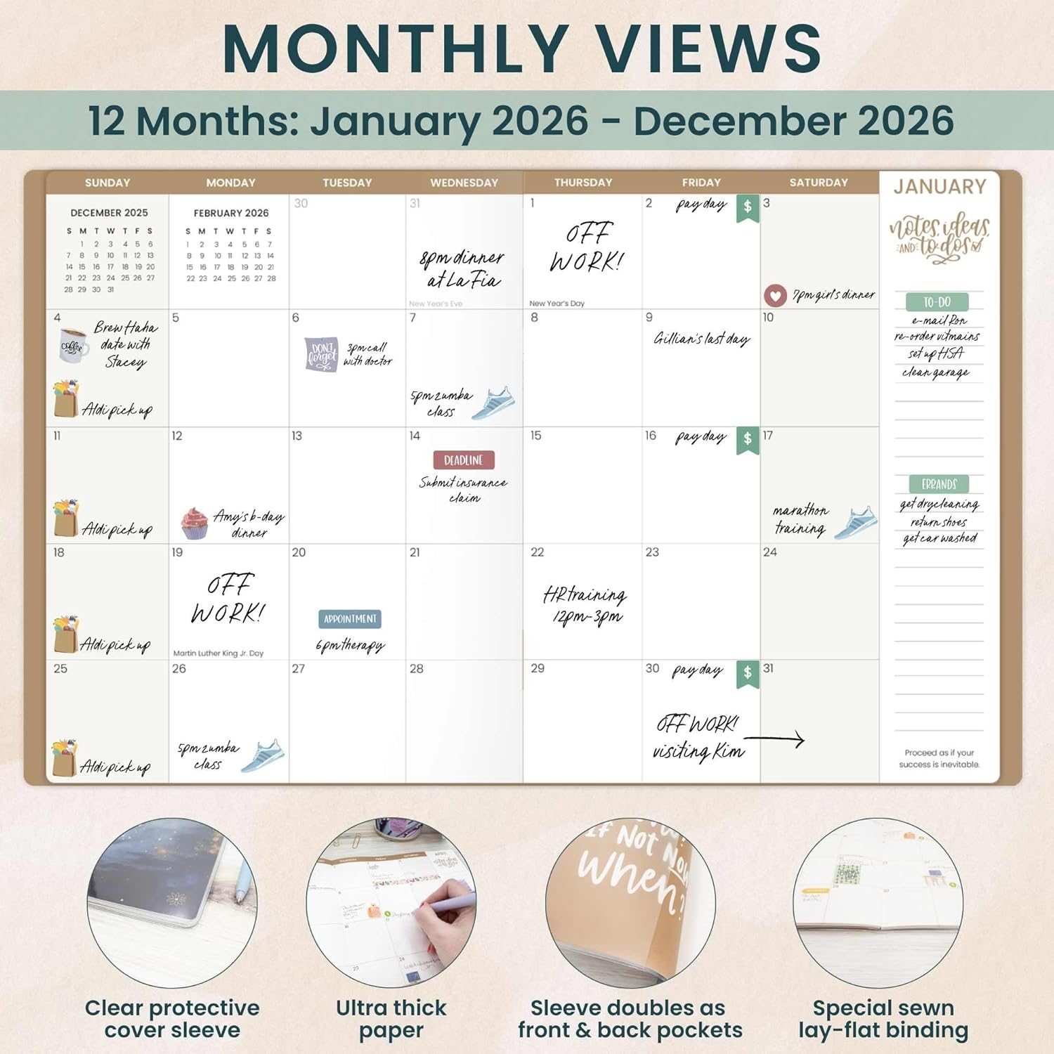 bloom daily planners 2026 Monthly Planner Calendar Book (January 2026 - December 2026) - Large 9” x 12” Floral Agenda Schedule Organizer - Midnight Sky