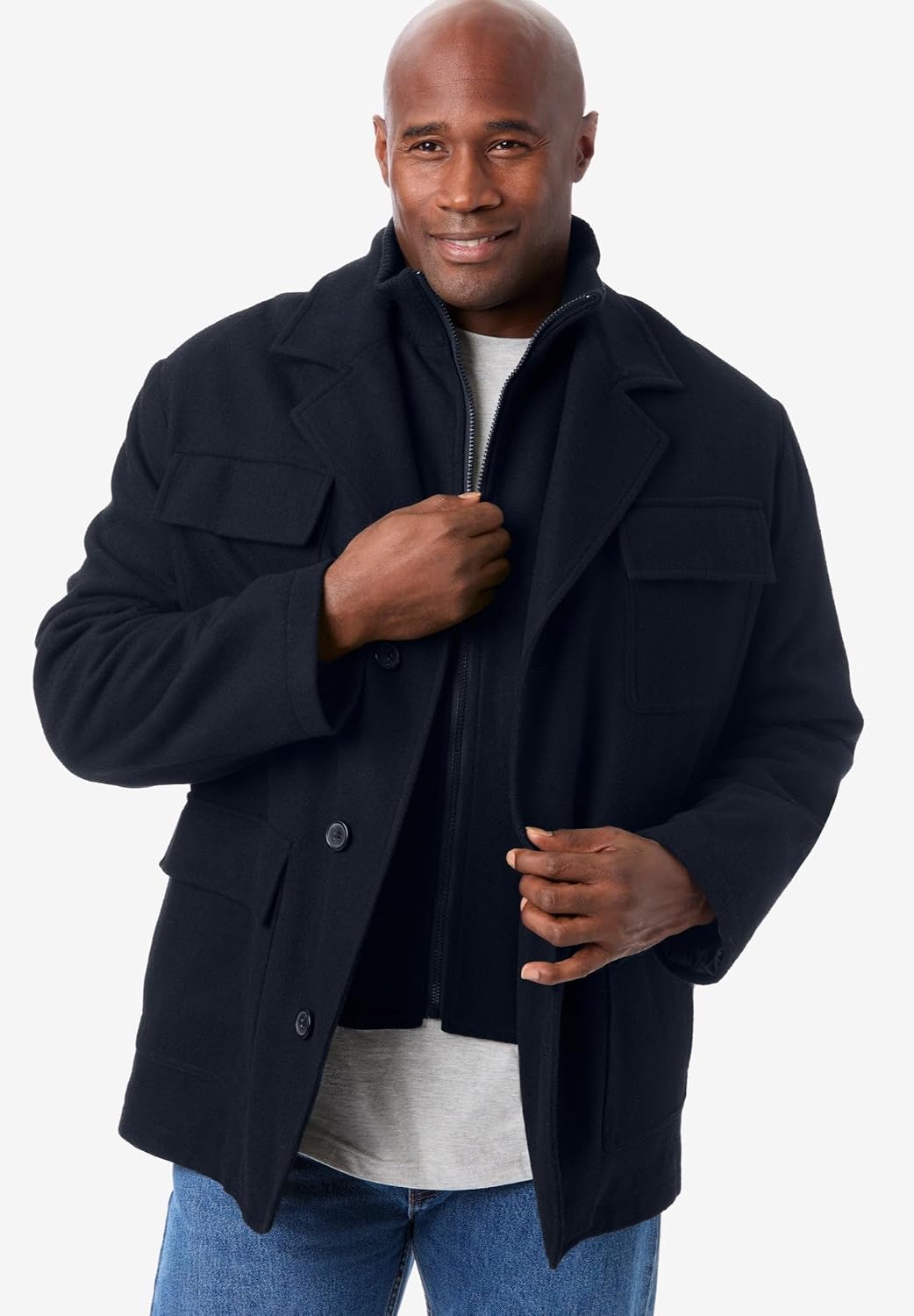 KingSize Men's Big & Tall Multi-Pocket Wool Inset Jacket