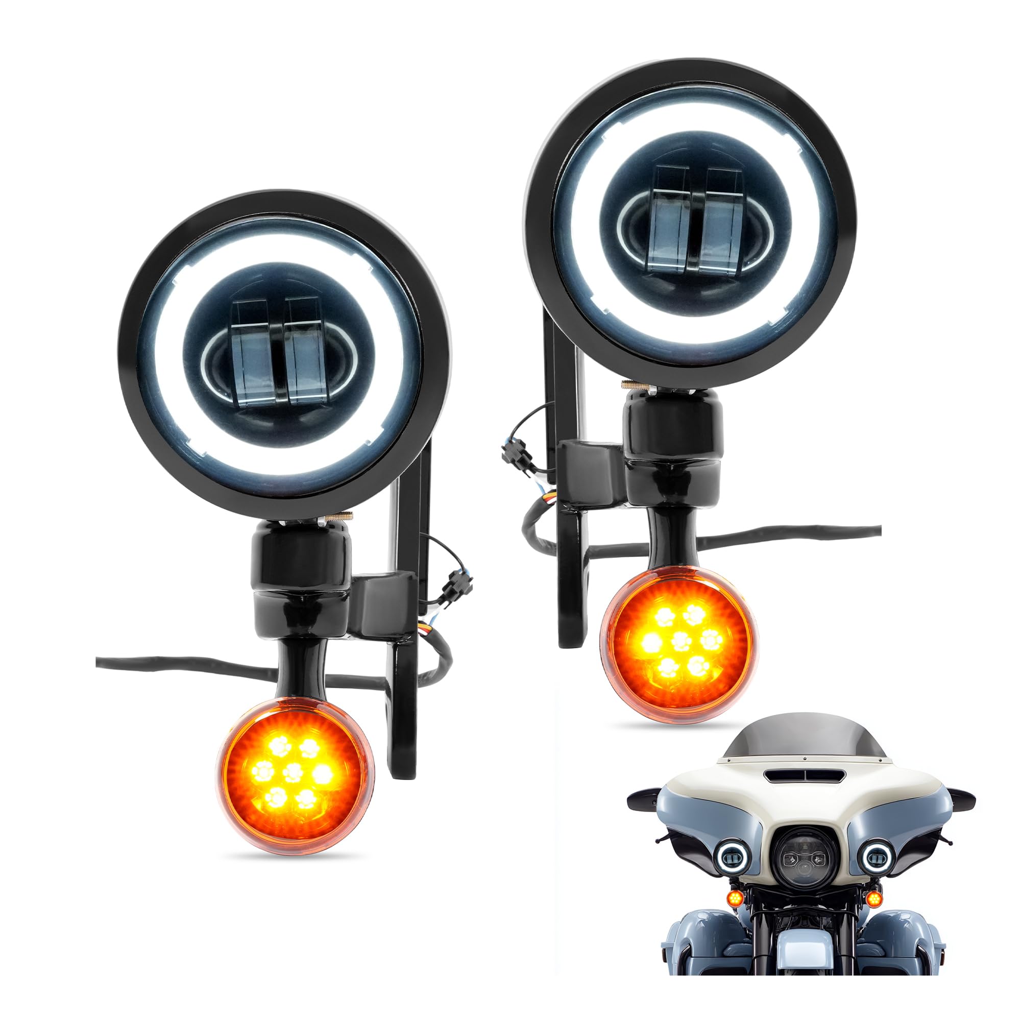 Photo 1 of TEBEDI 4.5" LED Spot Fog Light & LED Turn Signal Light & Fog Light Bracket Compatible with 1994-Up Harley Electra Glide Street Glide Road King FLHX FLHXXX Spotlight Lamp