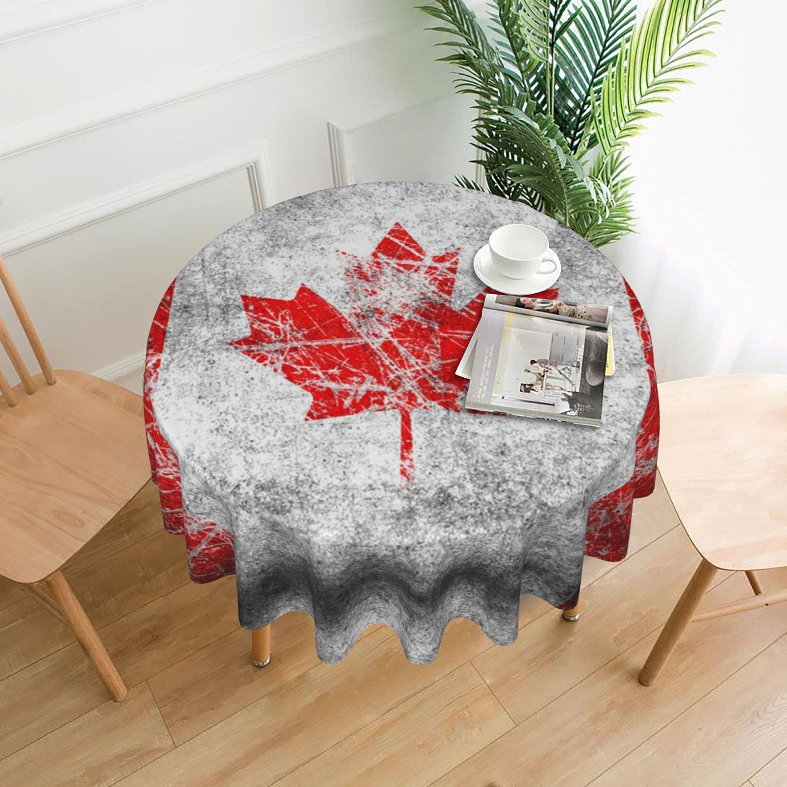 Lawenp Canada Flag Decorative Round Table Cloths - 60 Inches in Diameter for Buffet Tables, Parties, Holiday Dinners.