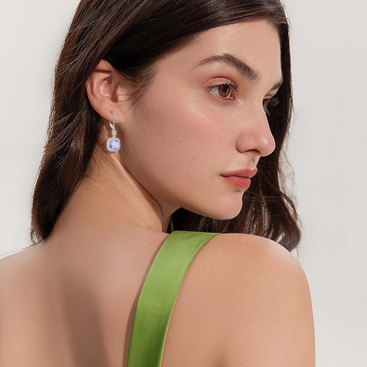 Women Leverback Earrings 925 Sterling Silver Princess Cut Halo Earrings Birthstone Dangle Drop Earrings for Women Her Mom Wife