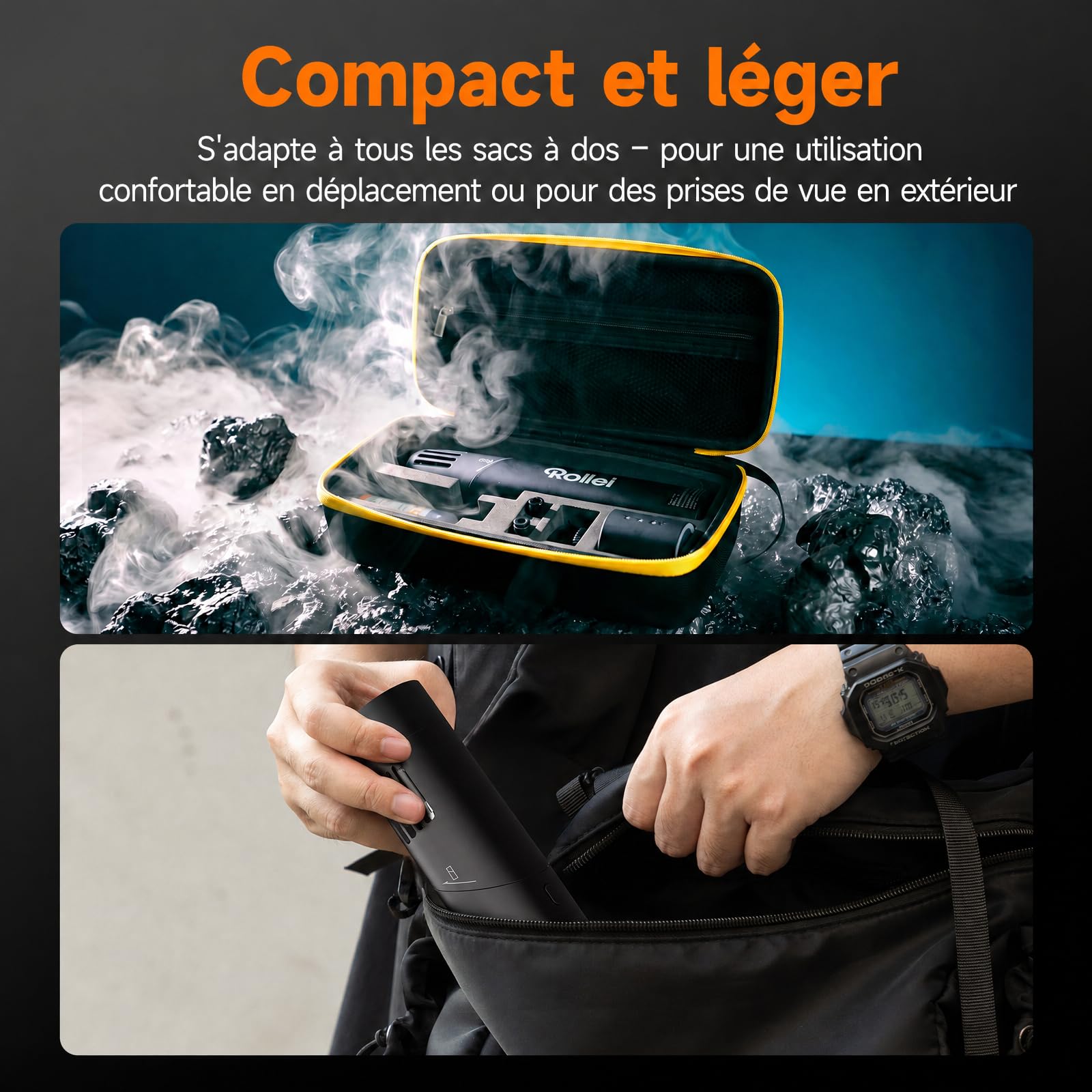 Machine à Fumée, Rollei Machine à Brouillard Smoke Master Pro RGB 40W Mini Machines a Fumee Portable avec Télécommande et Batterie pour Photographie Vidéo Fêtes Mariages Créateurs de Contenu Scène
