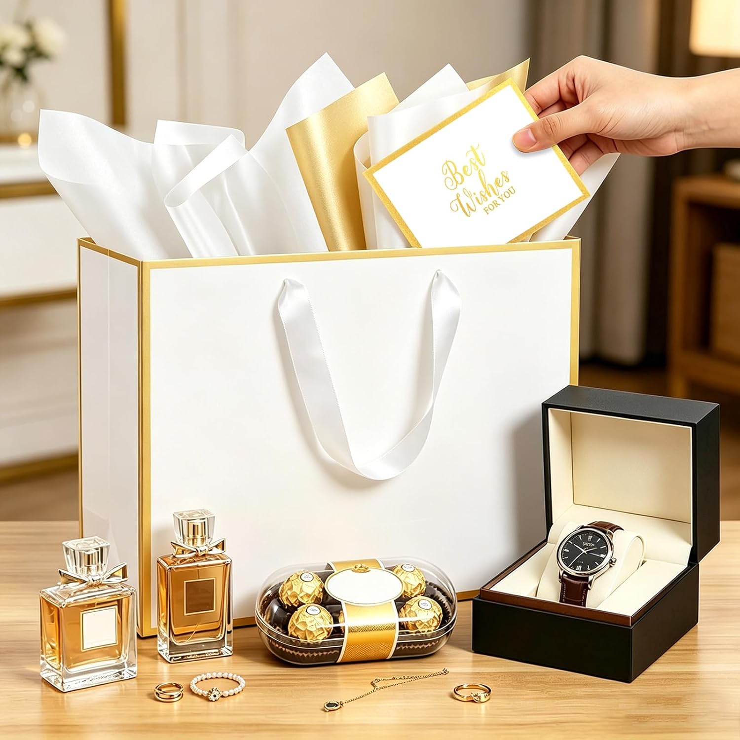 Epoesch 6 Pack White Medium Gift Bags with Handles and 18 Tissue Papers image 5