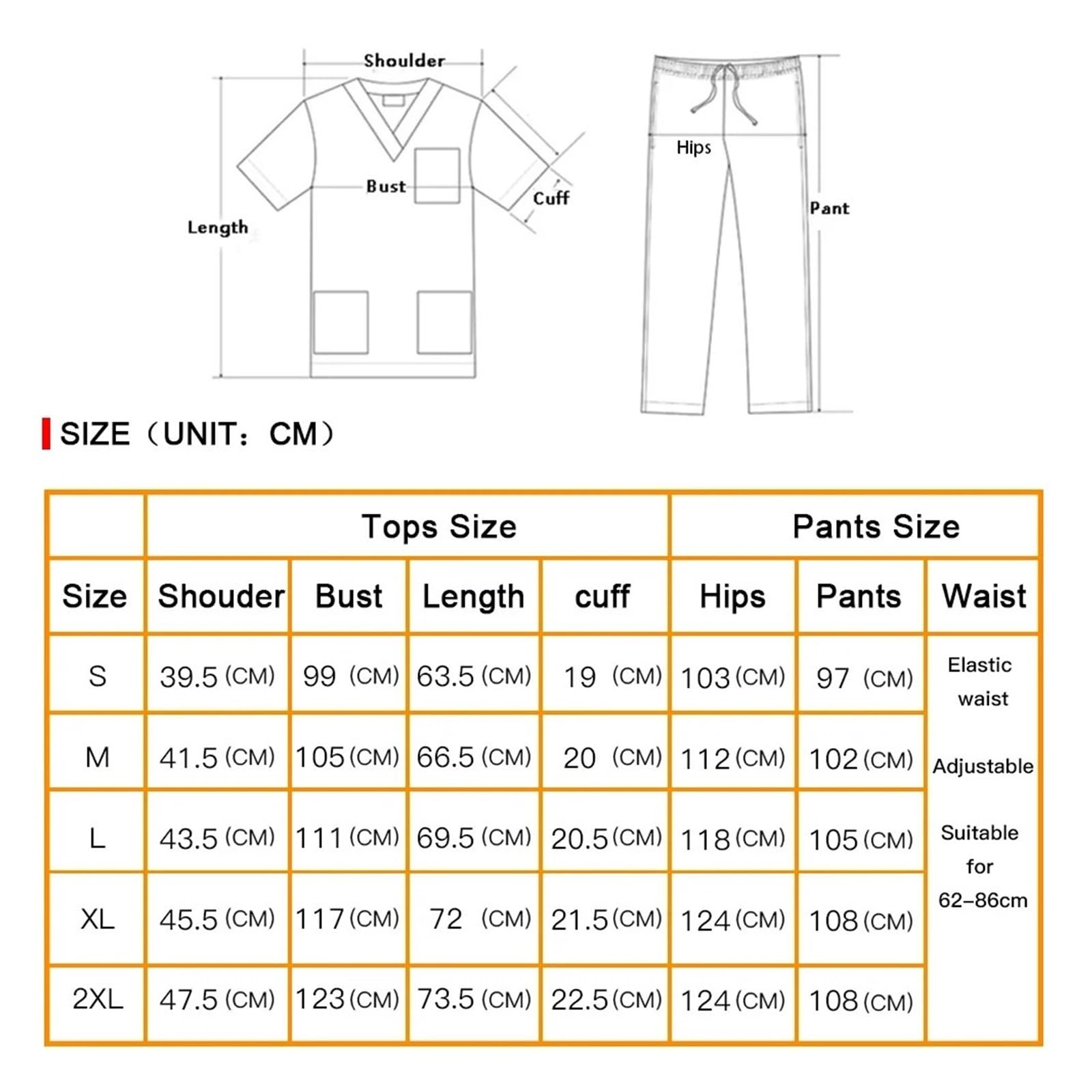 Divisa Infermiere Donna Scrubs Uniformi infermieristiche for Donna Uomo Set Top e Pantaloni da Jogging in Tessuto Sottile for Sala operatoria Abbigliamento da Lavoro for Medico(Black,XXL)