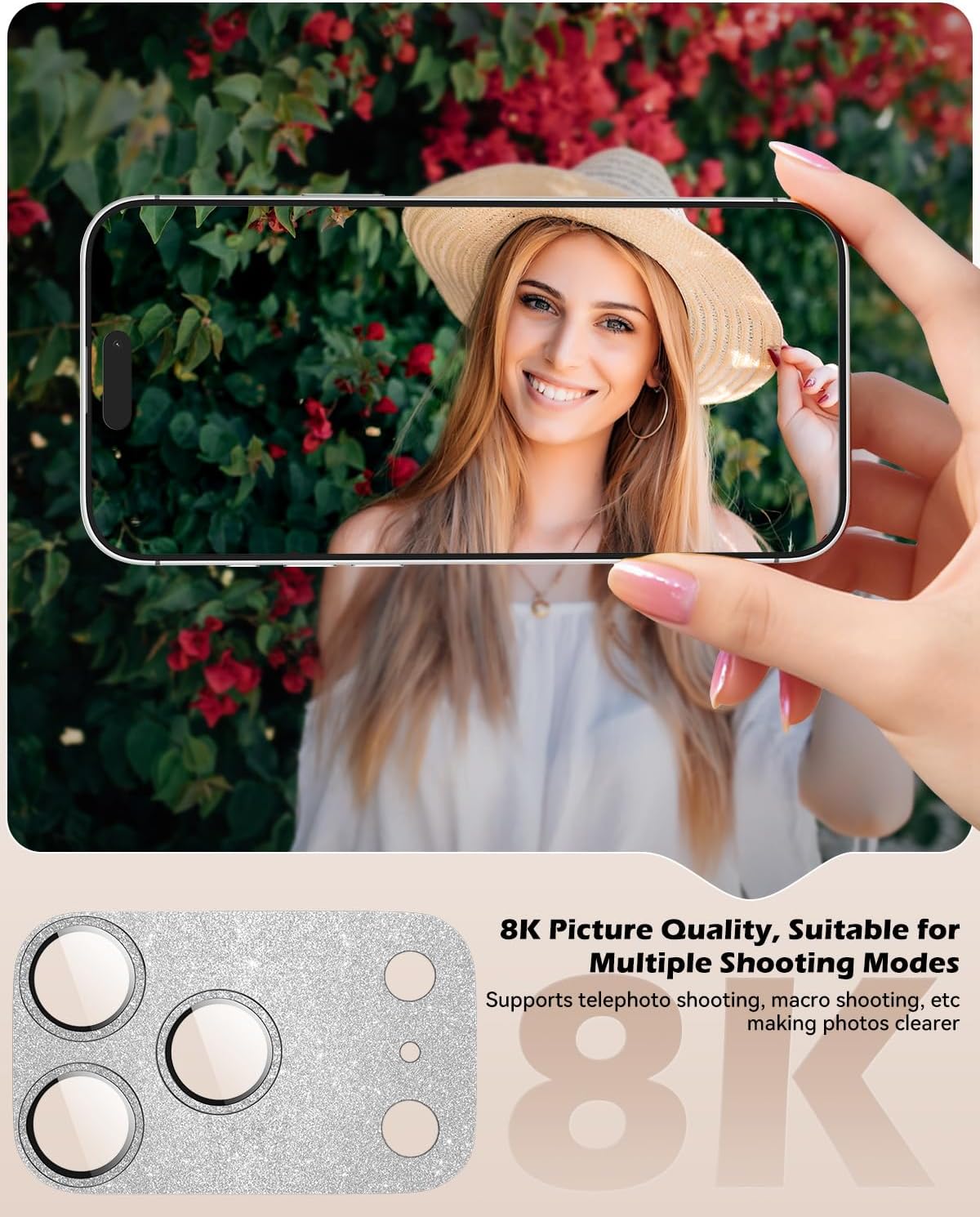 CloudValley for iPhone 17 Pro Max Camera Lens Protector Glitter - Bling Camera Cover with 9H [Anti-Scratch & Easy Install], Metal Ring Decoration Accessories, Glitter Silver