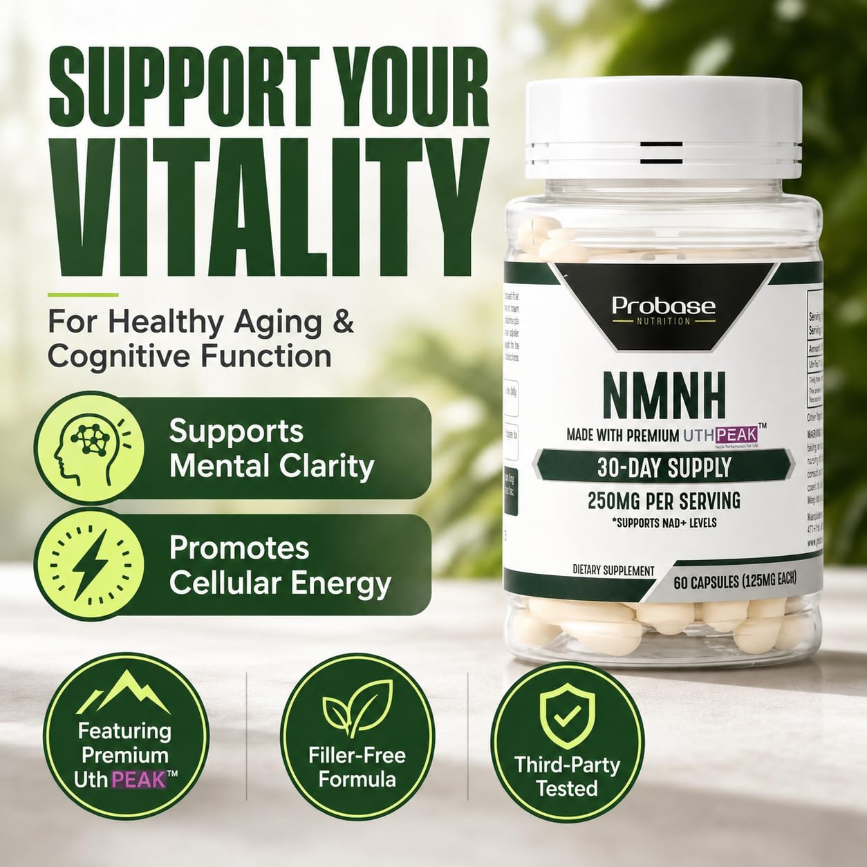 Uthpeak NMNH NAD Supplement 250mg - Recommended Dose for Healthy Aging, a Memory Focus Supplement for Cognitive Function Support (60 Capsules) - Alternative to NR, NAD, Quercetin and Fisetin — Amazon image 8