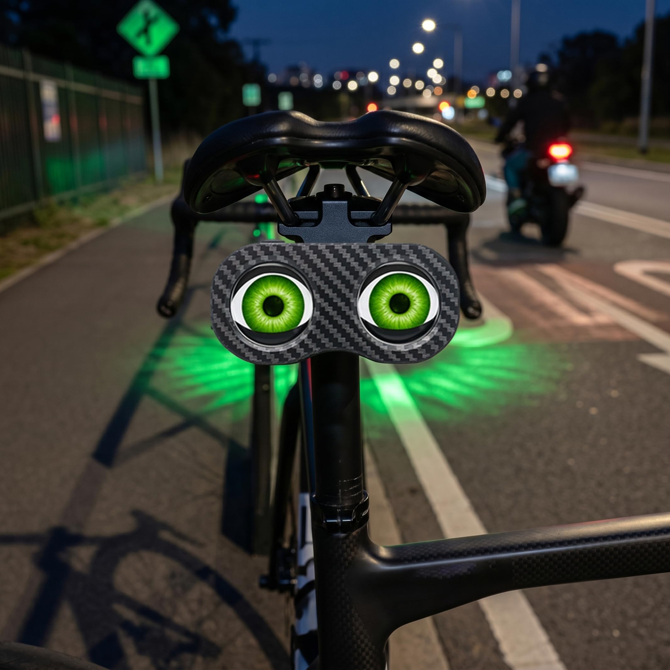 Luces traseras para Bicicleta, luz Trasera LED dinámica con Ojos de Demonio, 85 Modos con Control de aplicación, luz Trasera para Bicicletas Recargable por USB, Verde