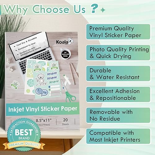Miniatura 3 de Koala - Papel adhesivo de vinilo imprimible mate y brillante, paquete de paquete