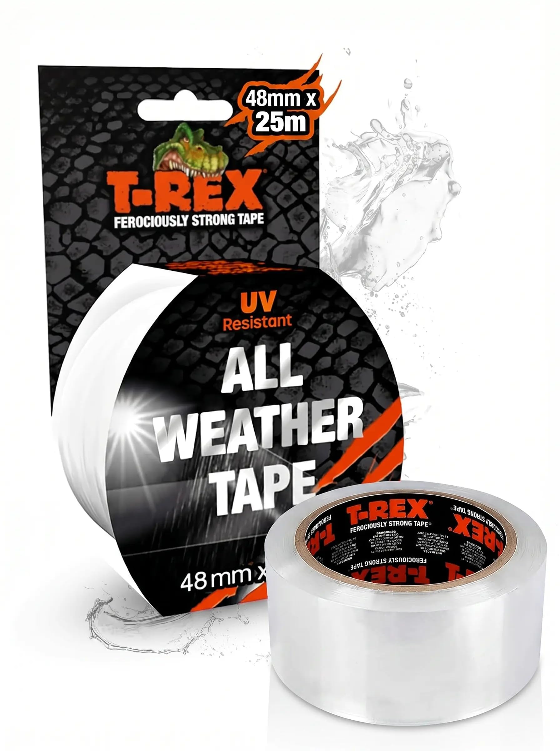 T-REX All Weather Tape - Nastro impermeabile per riparazioni extra forte per uso interno ed esterno - trasparente e resistente alle intemperie | 48 mm x 25 m