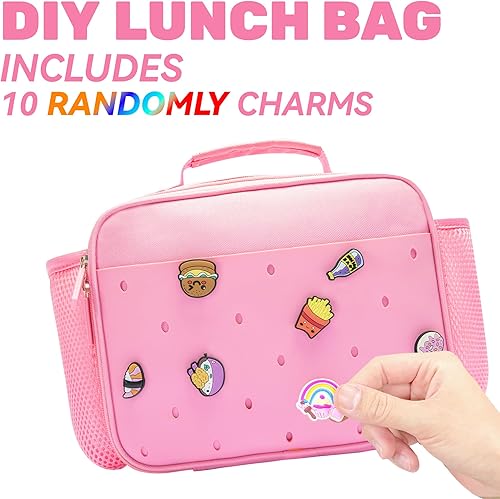 Miniatura 2 de Lonchera térmica para niños, bonita lonchera reutilizable para la escuela, picnic, regalos de cumpleaños para niñas (rosa)