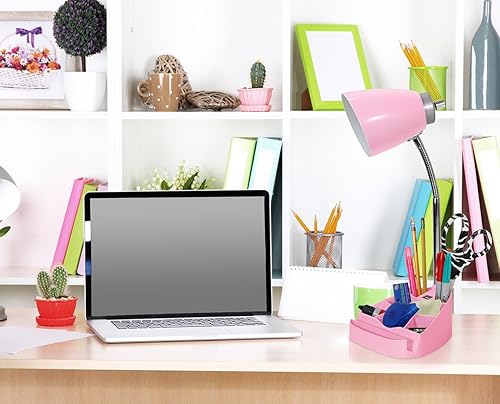 Miniatura 5 de Simple Designs LD1056-PNK - Lámpara de escritorio organizadora de cuello de cisne con soporte para iPadtableta o soporte para libros y puerto USB,