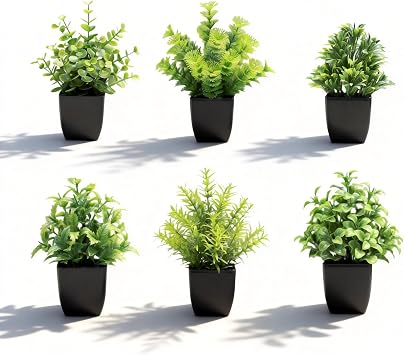 6 Packs Small Fake Plants Potted Artificial Plants for Indoor Bathroom Halloween Home Kitchen Office Desk Table Decor