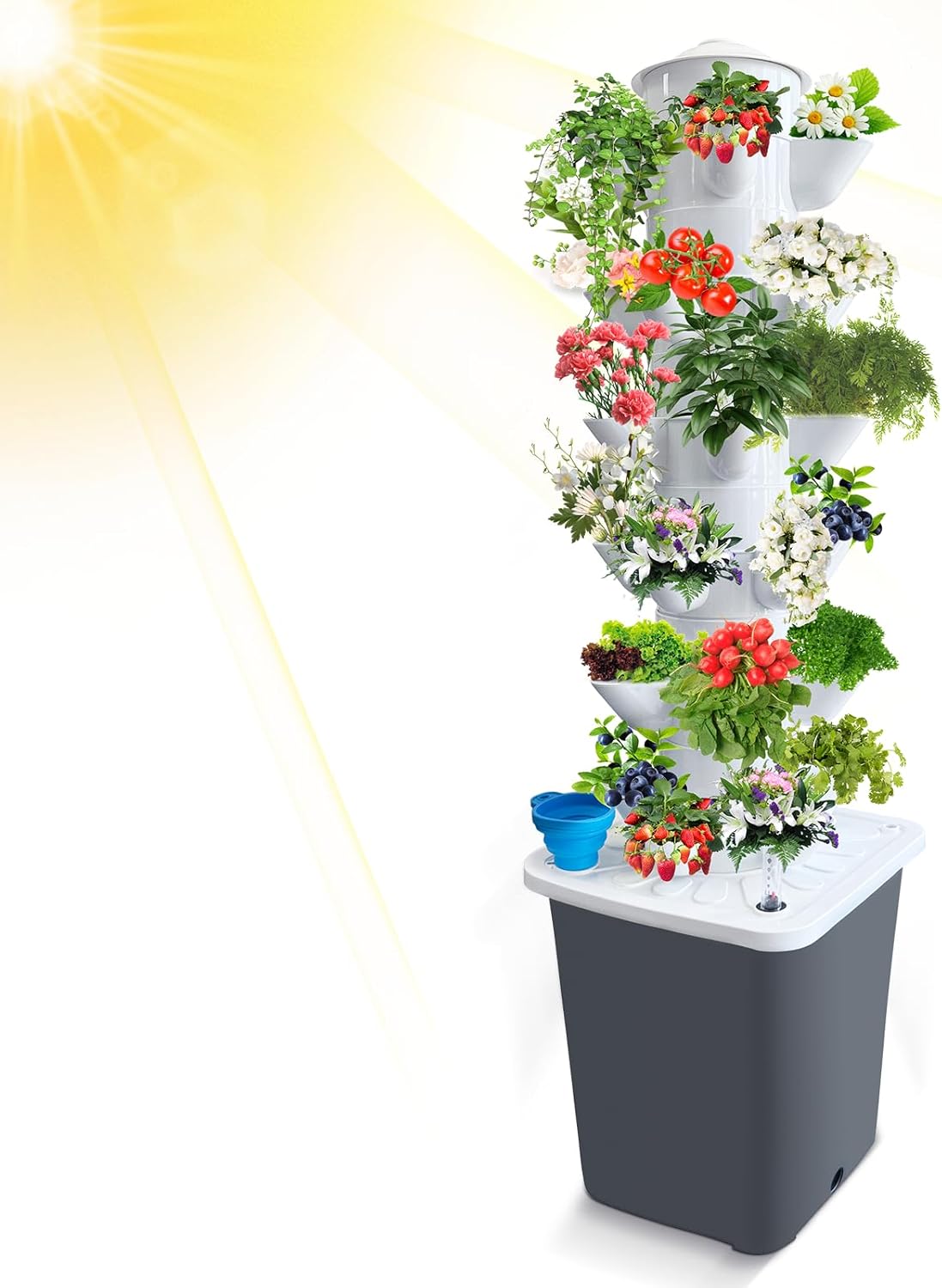 Hydroponics Growing System 30-Plant Vertical Planter Germination Kit Indoor Smart Garden Vegetable Plant Kit with Pump and Movable Water Tank Gift for Gardening Lover (aa)