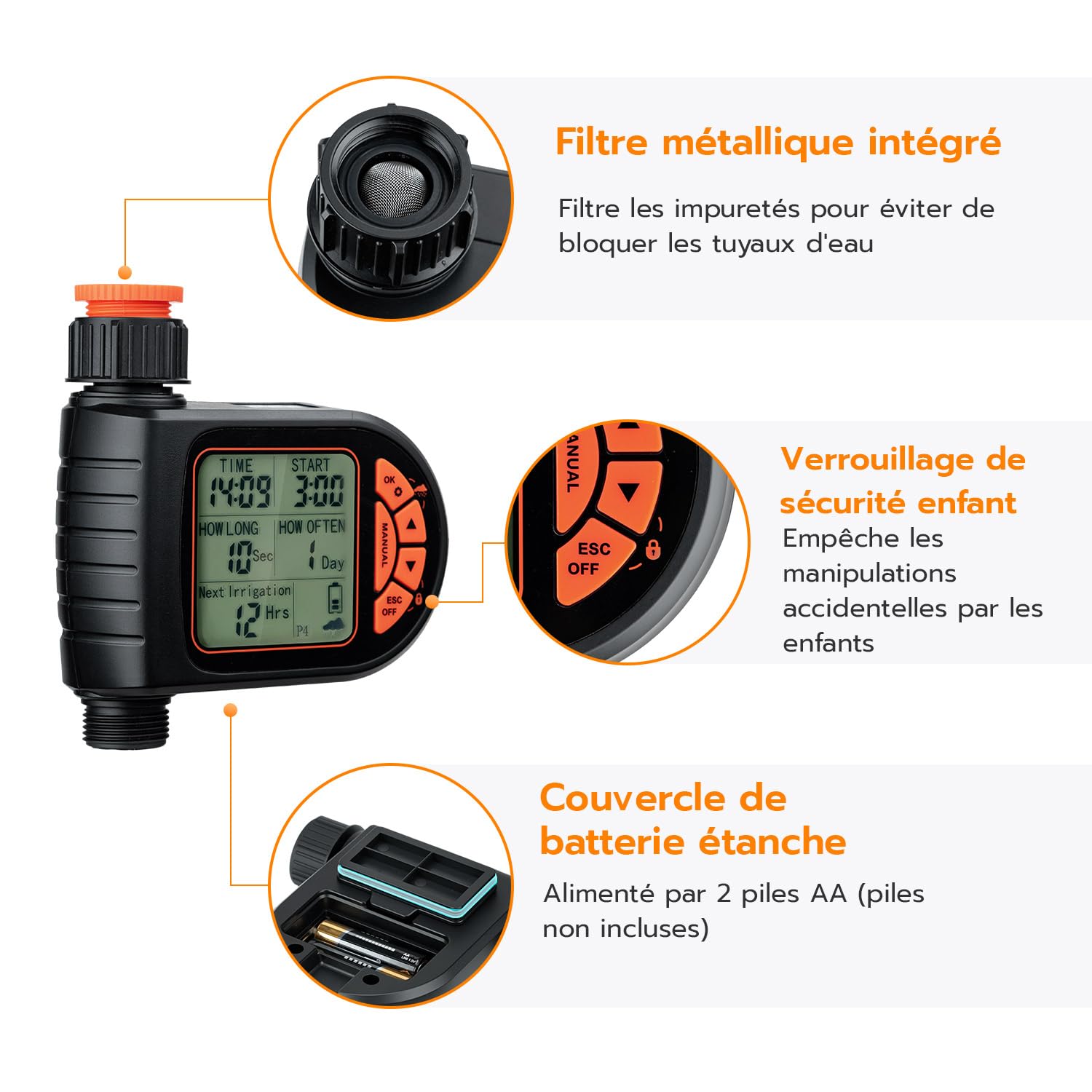Mcbazel Programmateur Arrosage Automatique IP65 avec Grand Écran LCD Minuteur Jardin