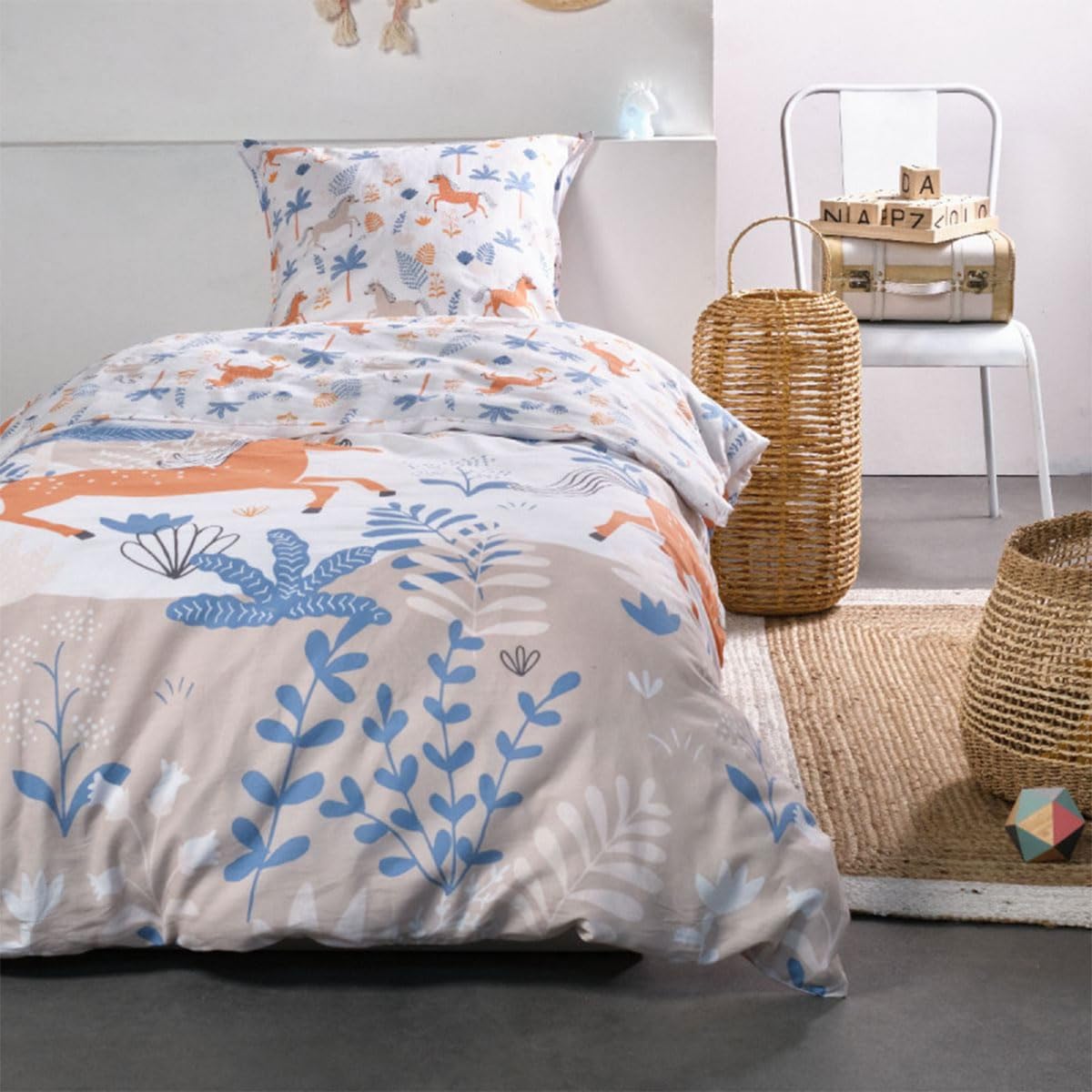 Parure de lit simple coton motif Prairie coloré imprimé champêtre