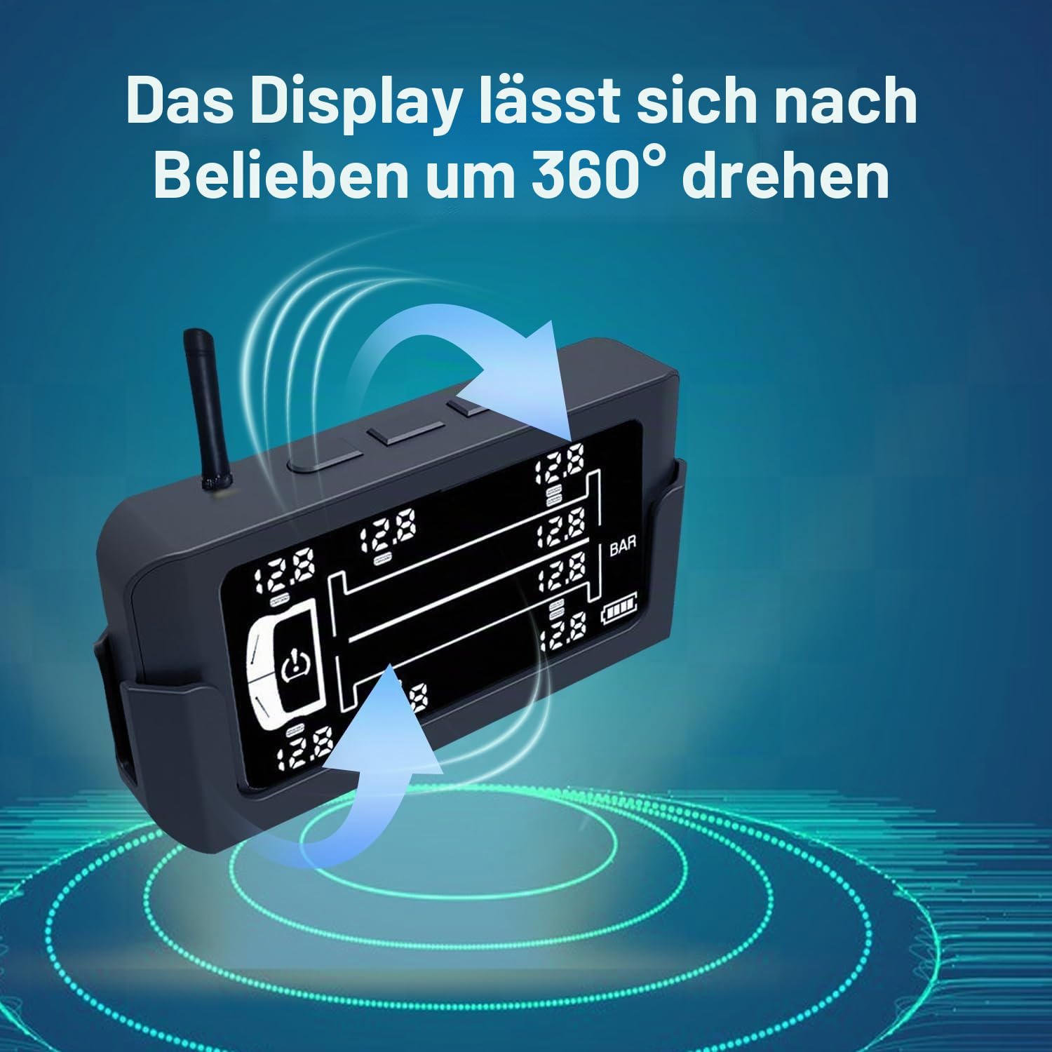 Reifendrucküberwachungssystem, kabelloses Solar-TPMS-Überwachungssystem mit 8 externen TPMS-Sensoren, 6 Warnmodi, Echtzeit-Erkennungs-Autoalarmsystem für Wohnmobile, Anhänger, schwere LKWs