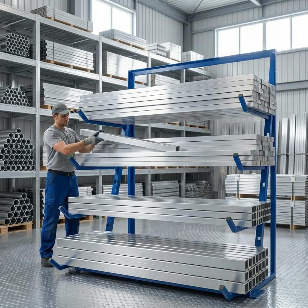 4000LBS Horizontal Lumber Storage Rack, 4-Tier Adjustable Lumber Storage Rack, Heavy Duty Alloy Steel Cantilever Rack, 48"x16"x62" Freestanding Pipe Rack for Garage, Basement, Workshop