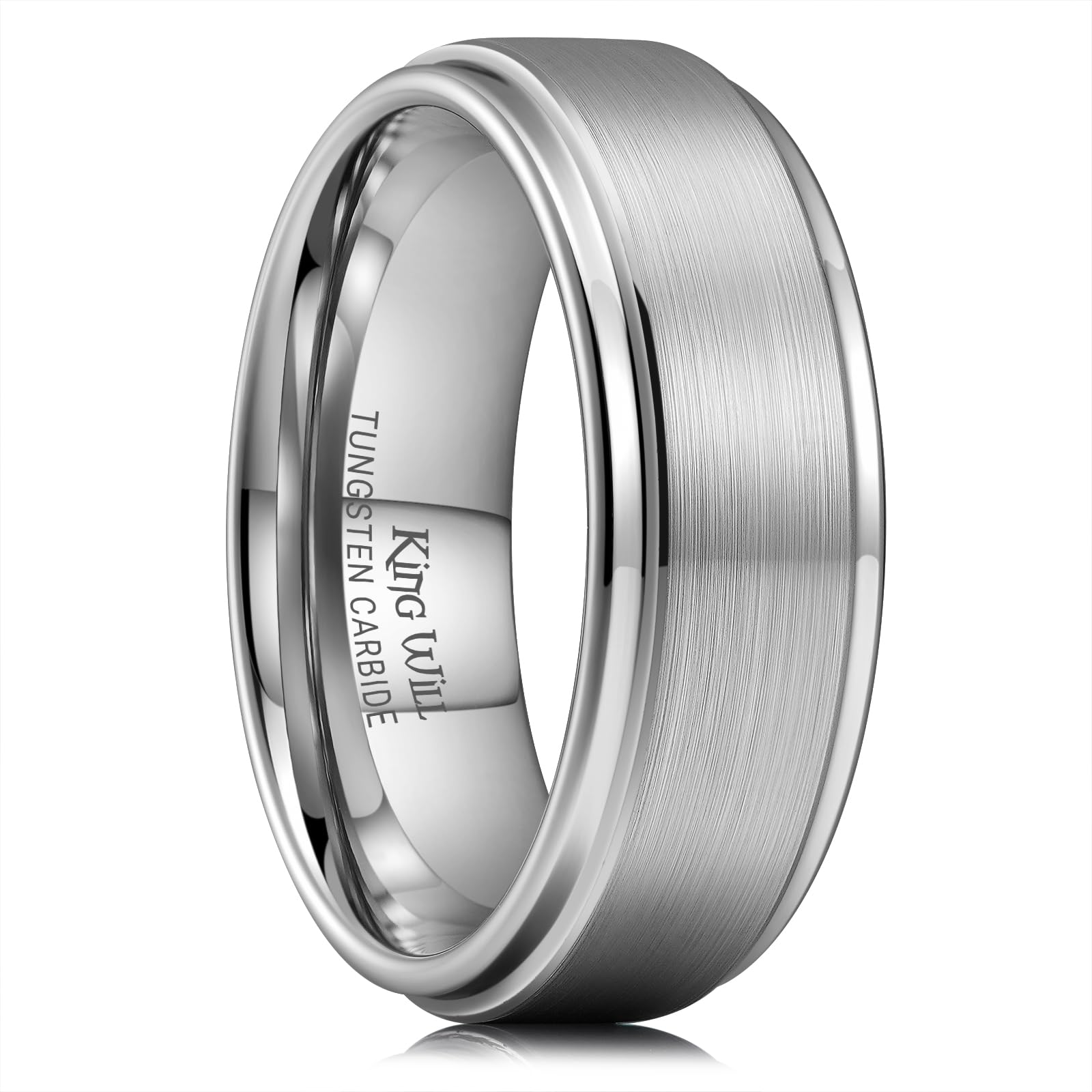 King Will Mens Brushed Wedding Band, Two Tone Matte Step Edges/Pipe Cut, Tungsten Carbide Anniversary Promise Rings Comfort Fit