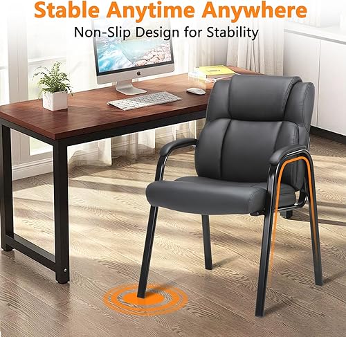 Miniatura 6 de CLATINA Silla de invitados de oficina de cuero sillas de recepción cómodas grandes y altas con reposabrazos acolchado y base de trineo ancha