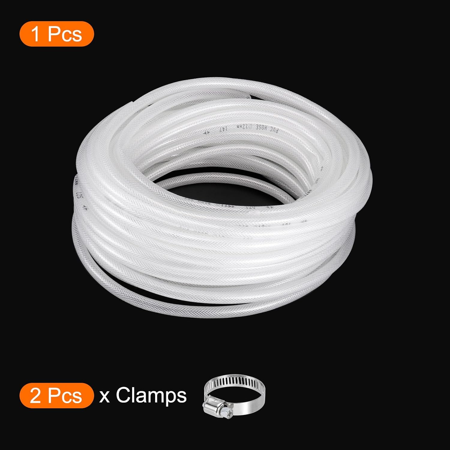 MECCANIXITY Braided Clear PVC Vinyl Tubing 1/2" ID 5/8" OD PVC Tube High Pressure Water Hose 100ft for Industrial Tubing, Pump, 12.7mm x 15.9mm, with Clamps