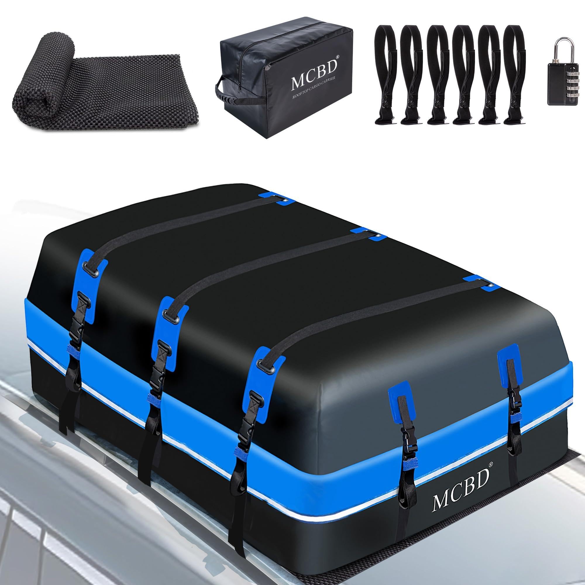 Auto Dachbox, 849L Große wasserdichte Weichschalen-Dachtasche mit 10 verstärkte Gurte 6 Türhaken für SUV Van mit/ohne Dachträger, Blau