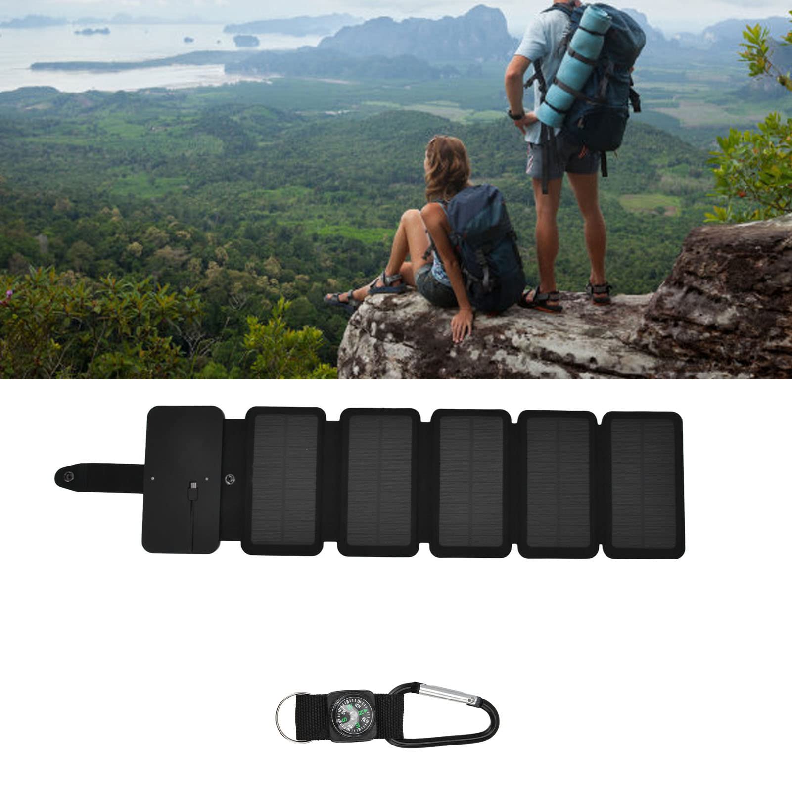 Aramox Solar Power Bank, Caricatore Solare Pieghevole per Telefono Silicio Monocristallino 5V 2A Doppia Uscita Cavo Integrato Caricatore Portatile a Ricarica Diretta USB per Viaggi all'aperto