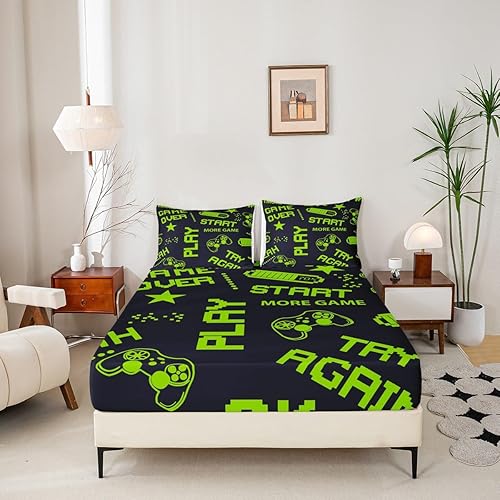 Miniatura 2 de Erosebridal Juego de sábanas ajustables para niños, tamaño individual, juego de ropa de cama de gamepad para niños, regalo para Navidad, funda de
