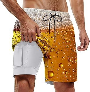 Bañador vintage para hombre, Oktoberfest, verano, playa, bañador de doble capa, color amarillo