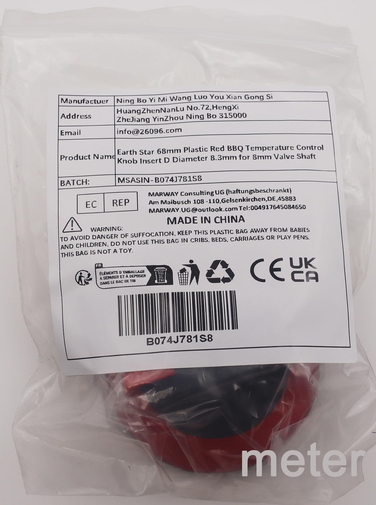 Earth Star BBQ-Temperaturregler-Knopf Rot, 68 Mm – Ersatzteil Für 8 Mm Ventilschaft