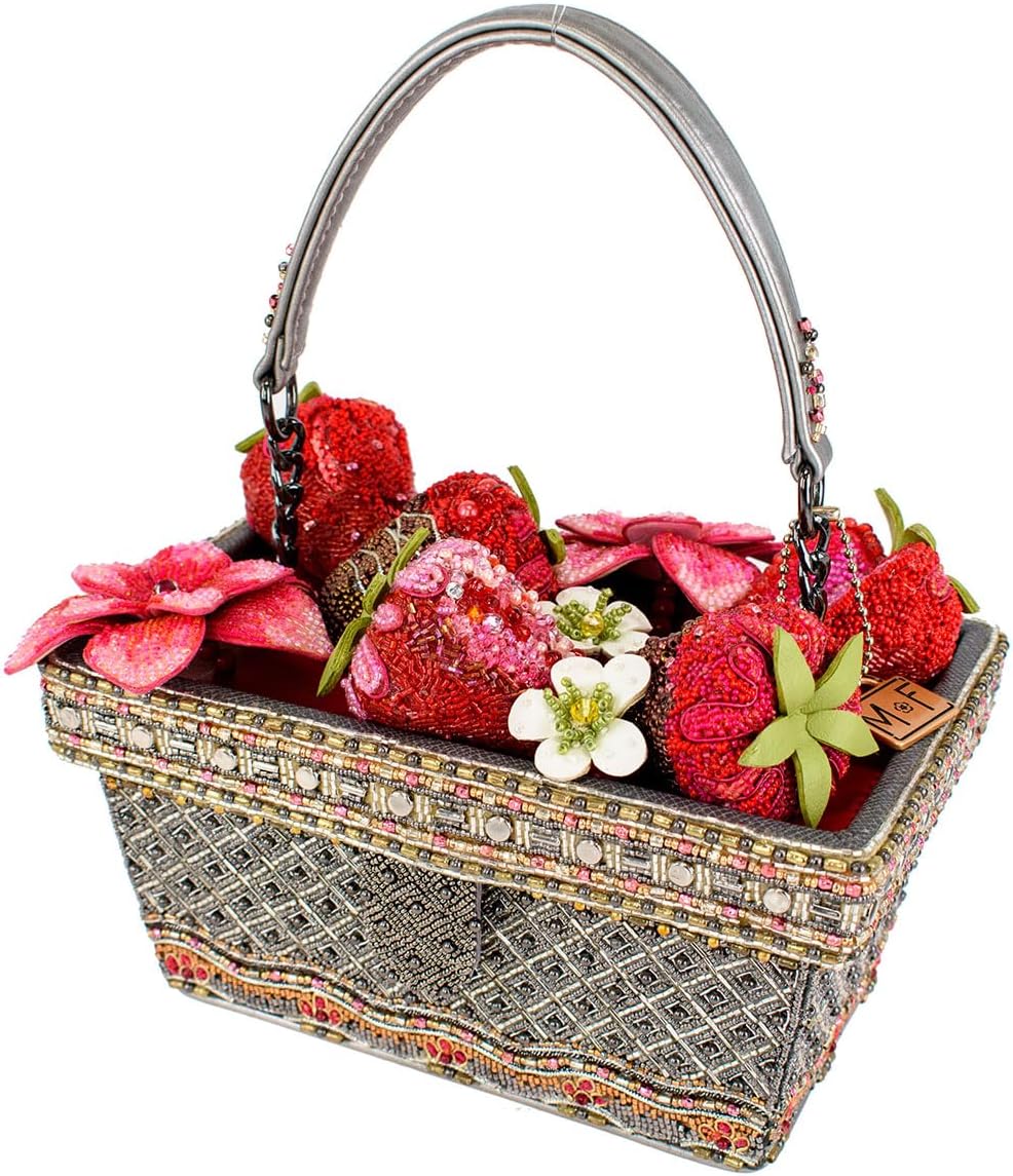 Mary Frances Berry Beautiful Beaded Strawberry Basket Top Handle Bag
