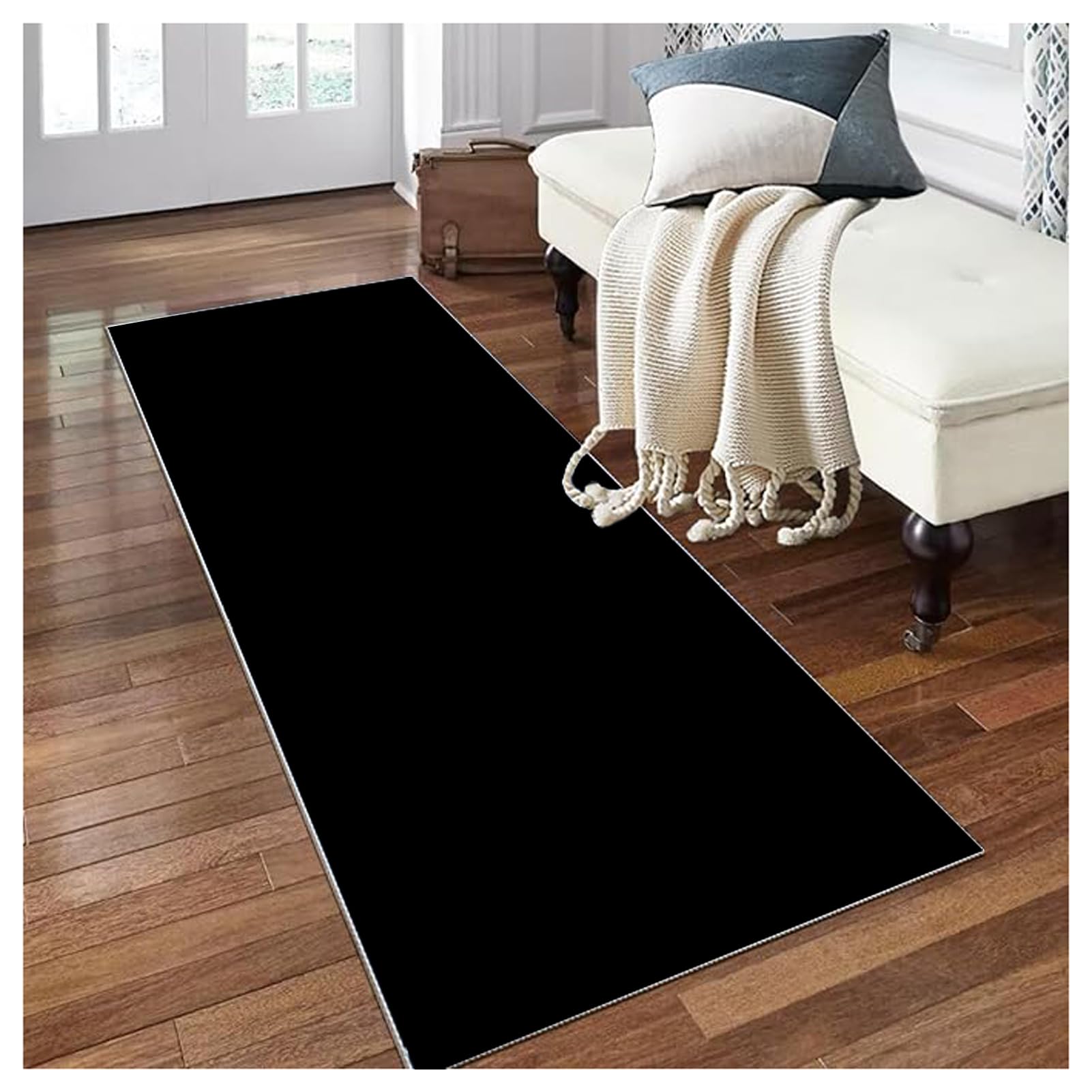 Siunwdiy Alfombra de Pasillo Largo 80X220cm - Negro - Design Abstracto Moderno Pelo Corto - Alfombras de Pasillo por Metros - Alfombras para Pasillos Largos - Moqueta por Metros