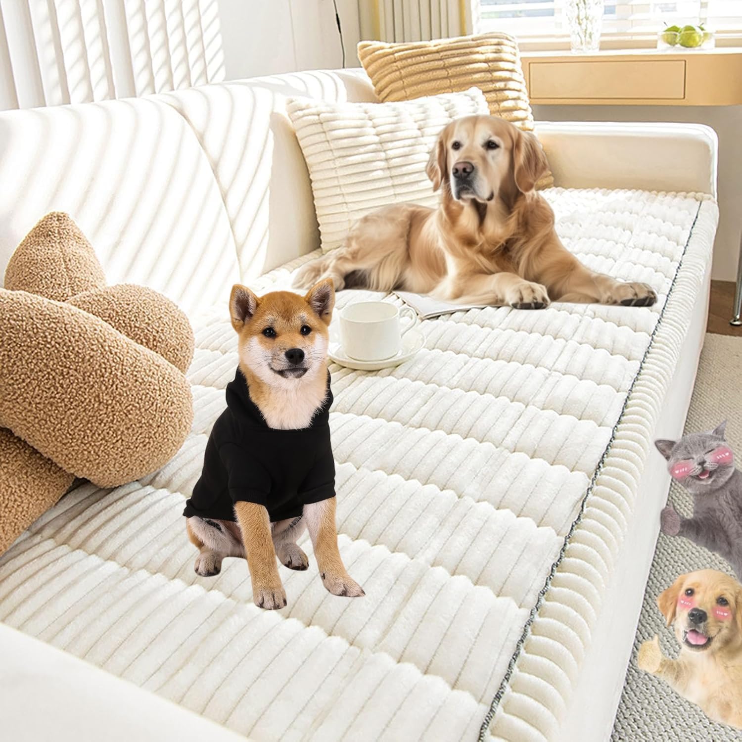 Pawcart Couch Cover, Non-Slip Washable Couch Covers for Pets, Ultra-Soft Quilted Sofa Protector, Ultra-Soft Fluffy Plush Sofa Protector for Home, Suitable for Dogs and Cats(White,28 x 36 in)