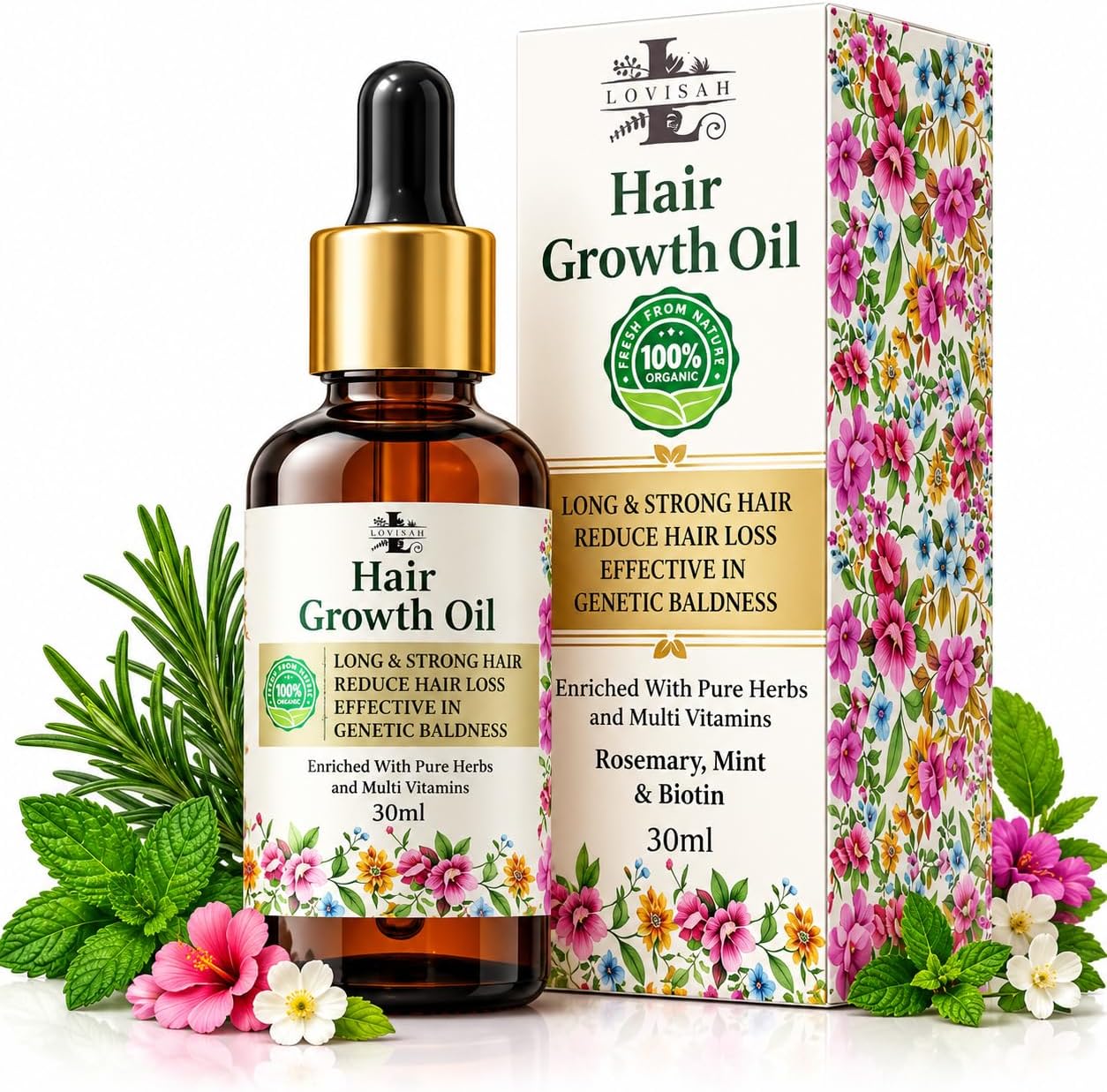 Powerful Hair Growth Oil With Rosemary, Biotin, Aloe vera, Amla & Castor Oil, Hair Growth For Men and Women - NATURAL 5 Powerful Ingredients