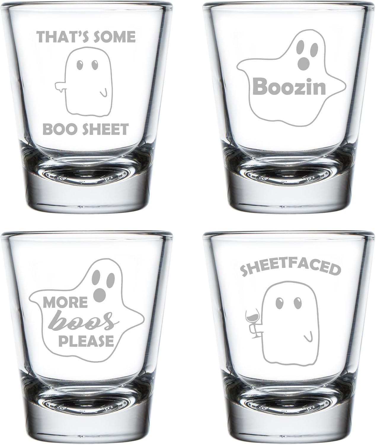 MIP Set of 4 Shot Glasses 1.75oz Shot Glass Gift Halloween Ghost Funny Collection