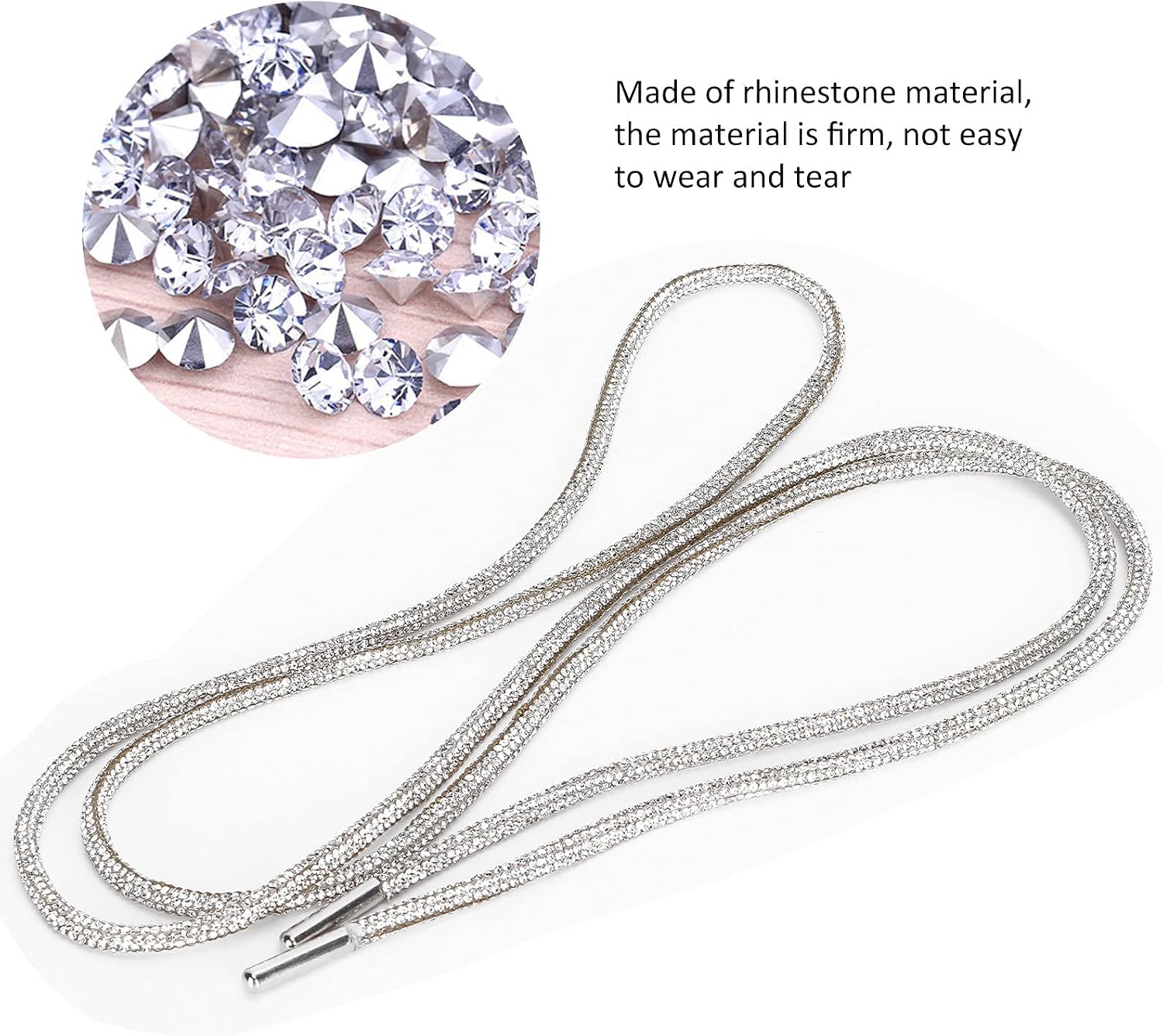 Rhinestone Shoelaces, Round Shoe Laces Trousers Rope Belt Metal Head Drawstring Cord Replacement for Sneakers Hoodie Pants