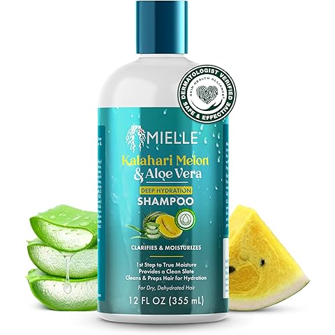 Mielle Kalahari Melon & Aloe Vera Deep Hydration Shampoo - Sulfate Free Cleanser for Dry, Curly and Textured Hair - Removes Buildup & Delivers Up to 5 Days of Moisture (12 fl oz)