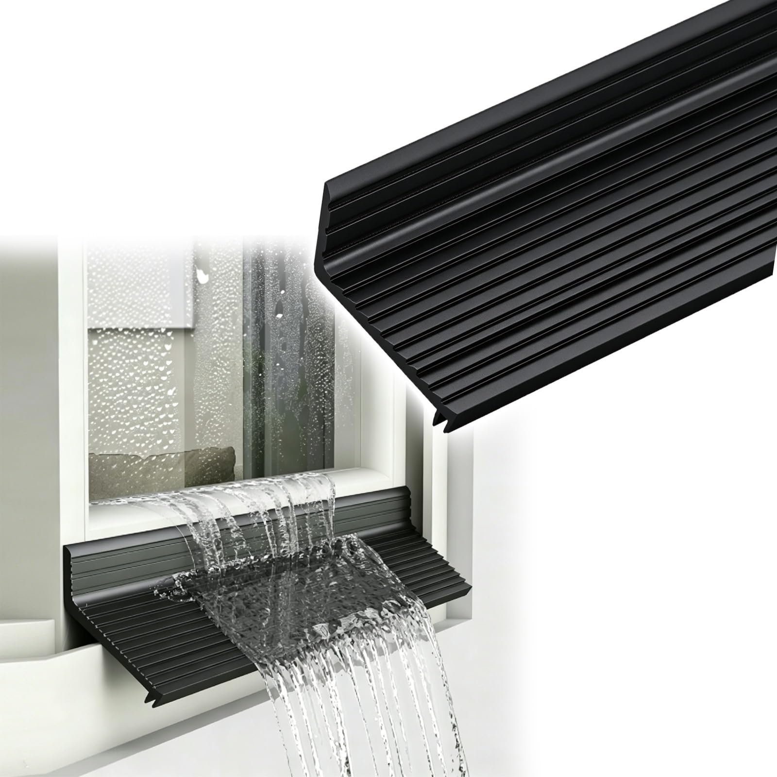 Deflector de lluvia para puertas que evita goteras con su borde de goteo de 46mm negro
