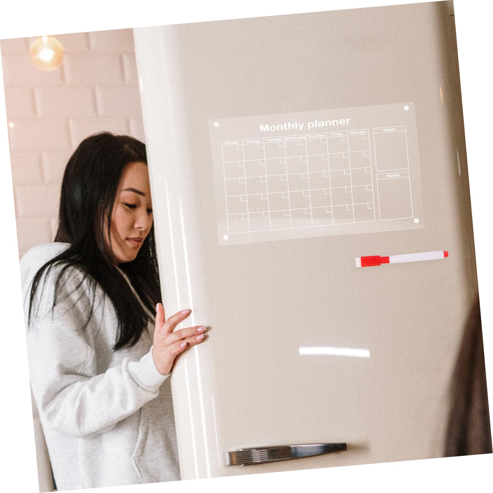 TEHAUX Magnetischer Acryl Kalender Kühlschrank Abwischbar Dry Erase Board Monatsplaner mit Whiteboard-markern Wiederverwendbar für Familienorganisation und Küchenplanung