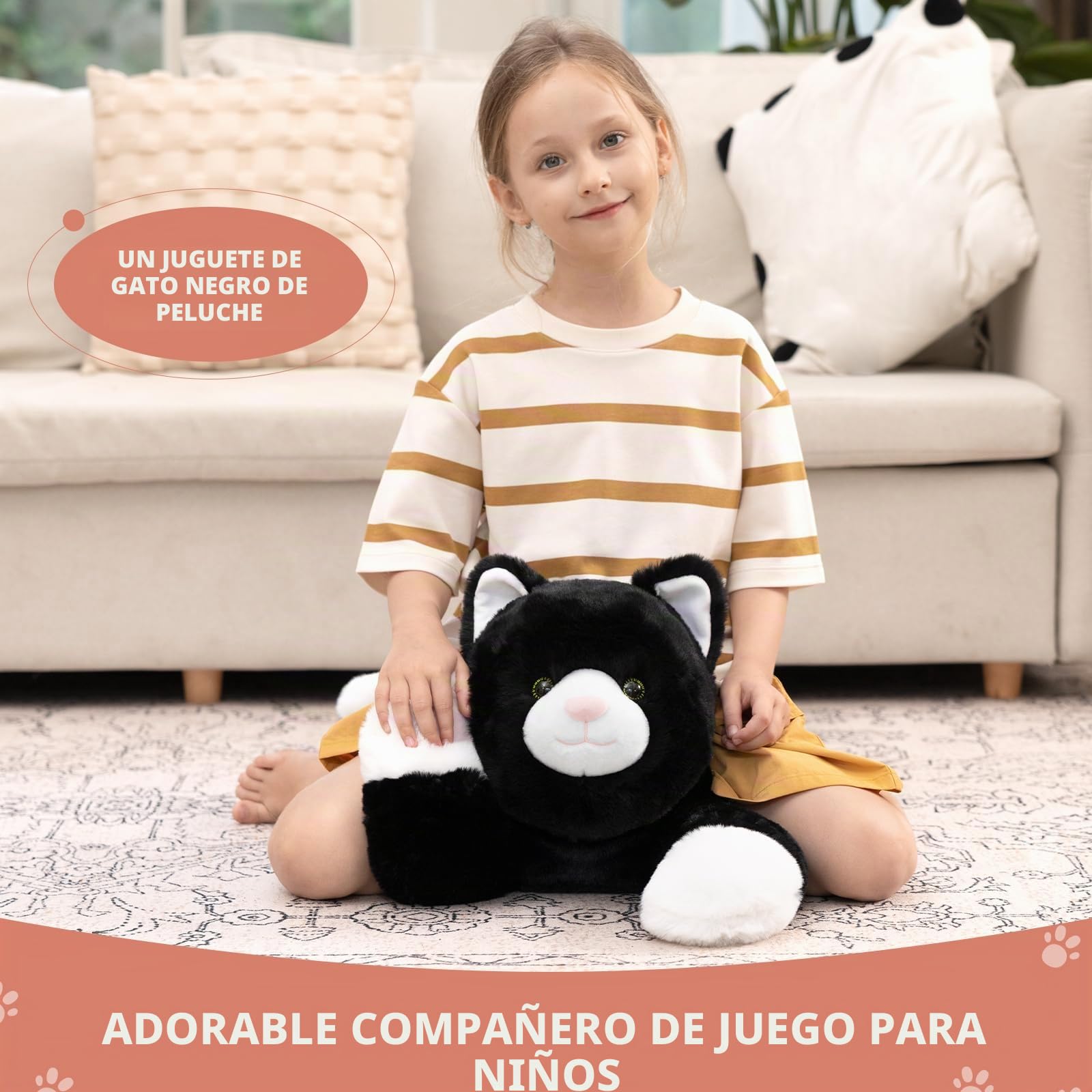 MorisMos Gato Peluche Negro, 80cm Gato Juguete de Peluche Teddy Animales Grande Suave Bonito, Kawaii Regalos San Valentin para Madre Cumpleaños Navidad