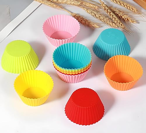 Miniatura 2 de Paquete de 24 tazas para hornear, forros de silicona reutilizables multicolor para magdalenas, antiadherentes y flexibles para hornear, moldes para