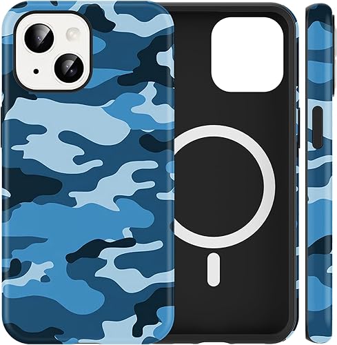 Cinysnt Navy Blue Camo Camouflage Phone Case for iPhone 13 / iPhone 14 Magnetic 