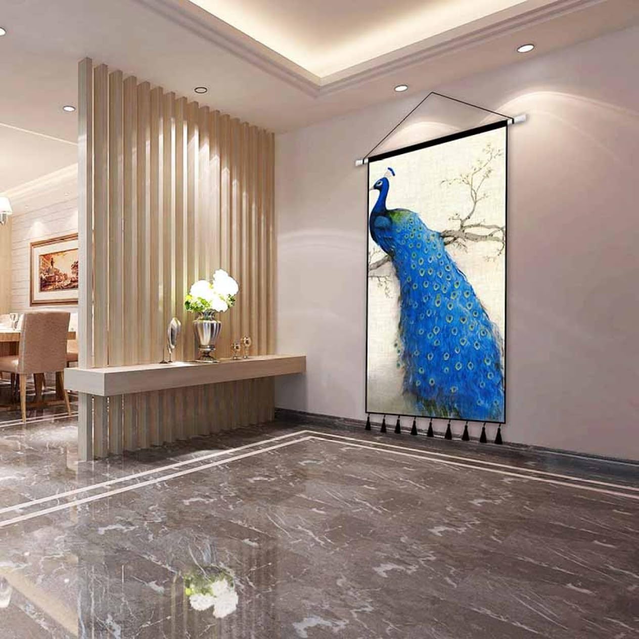 Amazon.co.jp: [LJKI] 掛け軸 おしゃれ 水墨画 80x160cm 花鳥図